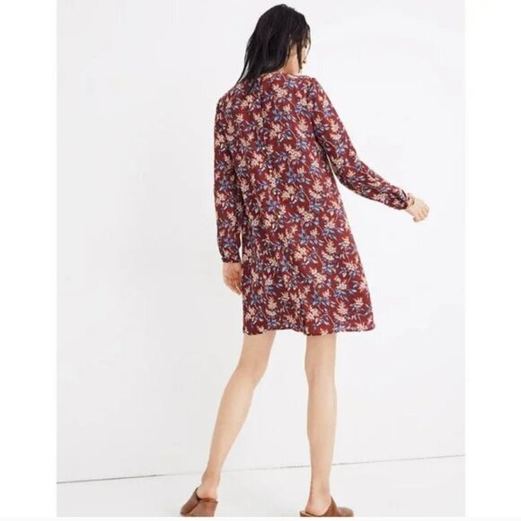 Madewell Burgundy Red Antique Floral Long Sleeve V-Neck Button-Back Shift Dress - Picture 6 of 16